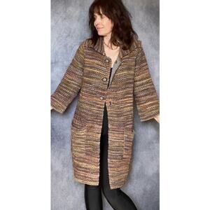 Charlie & Robin colorful long wool blend crochet knit sweater duster cardigan Sm